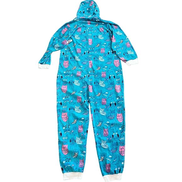 Boxercraft One Piece Pajamas 2X Blue Owl Print Fleece Hooded Sleeper Relaxed New - Picture 3 of 7